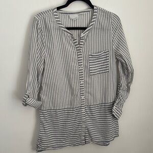 J. Jill Gray and White Striped Button-Down Shirt
